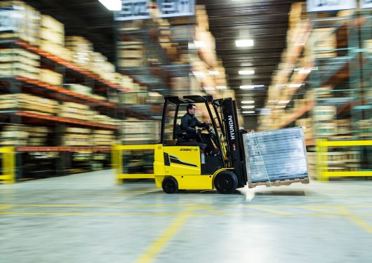A yellow Hyundai Forklift I Thompson Lift Truck